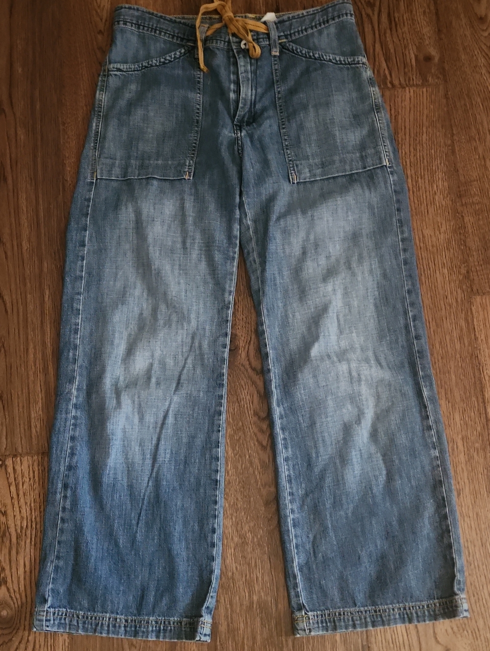Lucky Brand Vintage Faded Blue Wide-Leg Jeans with Tan Drawstring